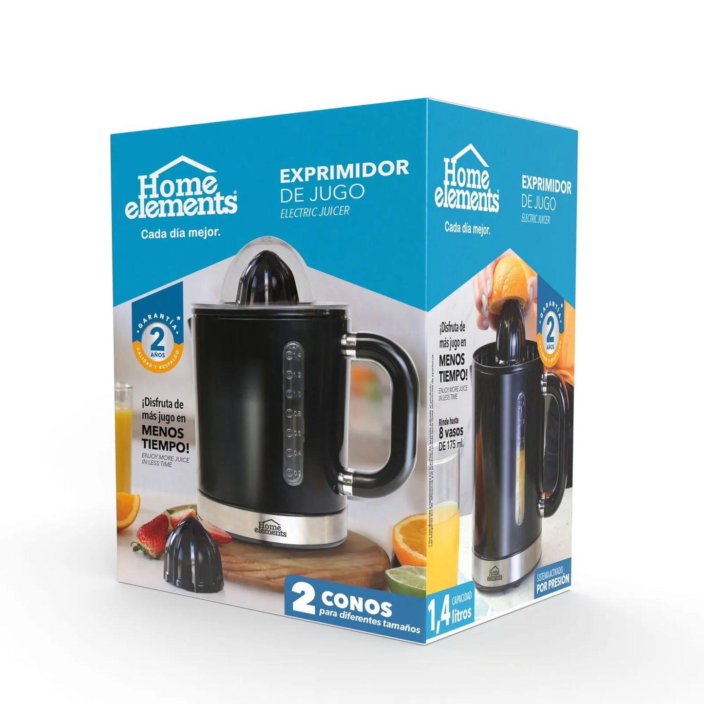 EXPRIMIDOR DE JUGOS 1.4 LTS NEGRO HECJ606N HOME ELEMENTS